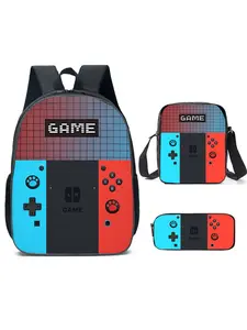 Three-Piece Backpack Set, 3D Game Console Pattern, Large Capacity, Preppy Style, Perfect Gift for Boys, All Seasons