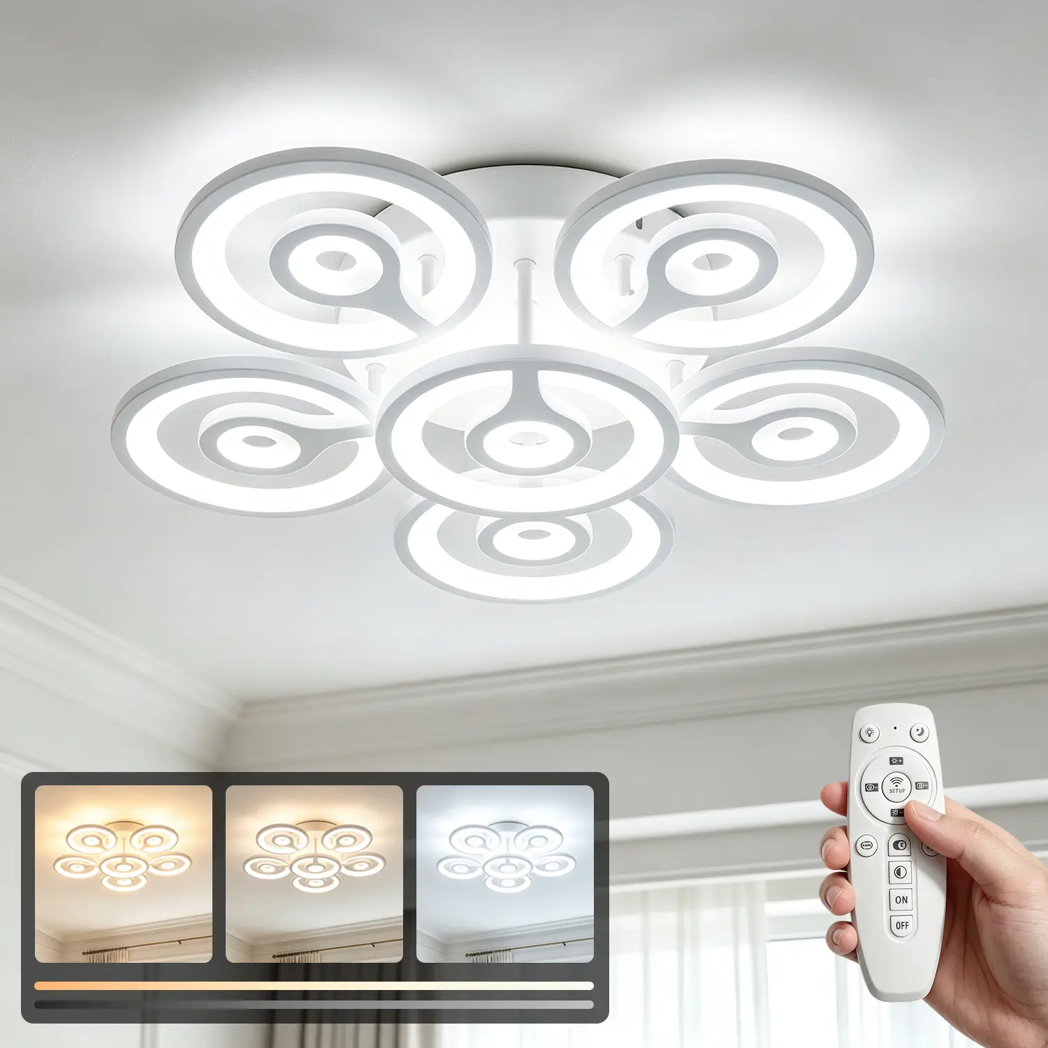 Modern LED ceiling lamp, 22-inch circular embedded ceiling lamp, 3 color temperatures adjustable (3000K - 6000K), stepless dimming, supports mobile app control, suitable for bedrooms, living rooms, and dining rooms, with built-in LED