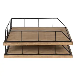 Benbrook Stacked Metal and Wood Letter Trays