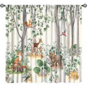Woodland Animals Curtains Forest Pine Tree Bear Deer Fox Art Printed Blackout Window Drapes for Boys Girls Bedroom Kitchen Decor Fabric Set 2 Panel 42x45 Inch 30% Shading Rate