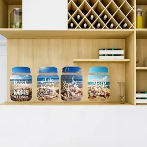 1 Set of beach themed can shaped motivational stickers, vacation style decorative stickers, self-adhesive detachable waterproof stickers, home wall, room, window, bedroom decoration, home decoration, adding fun and vitality to family life