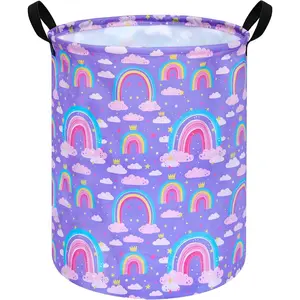 19.7 Inch Round Laundry Clothes Hamper with Handles, Storage Organizer Bins Laundry Gift Basket for Room, Bedroom Decor