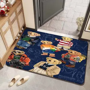 Vintage Style Anti-Slip Rug, Cute Bear Print Decorative Mat, Ideal for Entrance, Living Room, Kids' Room, Trendy Atmosphere Decoration