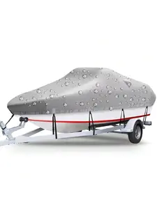 Trailerable Boat Cover, 17' Middle 420D Reinforced Boat Cover, Waterproof Heavy Duty Marine Grade Boat Cover, Bass Boat Covers With Adjustable Straps For V-Hull Tri-Hull Boat, Runabout, Fish&Ski Boat