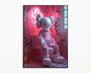 Kaws on the toilet Pink, Hypebeast Single Poster,Printable KAWS Graffiti Poster, Kaws Figure, pink, No Frame