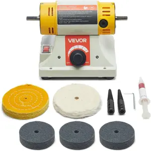 VEVOR Bench Buffer Polisher, 1/2HP Polishing and Buffing Machine, 0 to 8000RPM Benchtop Polisher with 2PCS 4" Cotton Wheel, 3PCS 3" Abrasive Fiber Wheels & Polishing Compound for Metal Jewelry Wood