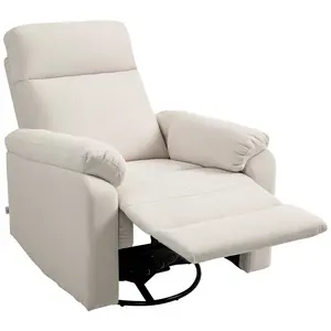 HOMCOM Swivel Rocker Recliner Chair, Wide Glider Rocking Single Sofa with Pocket Spring, Footrest, Modern Fabric Overstuffed Reclining Chair for Living Room, Bedroom, Quick Assembly, Cream White