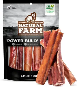 Natural Farm 6 Inch Power Bully Sticks - Award-Winning Rawhide Alternative, 2-in-1 Chews, All-Natural Beef, Long-Lasting & Digestible, 5-Pack