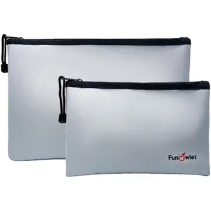 Fireproof Safe Money Document Bags - 2 Pack 13.4" x 9.8" and 10.6" x 6.7" Waterproof Zipper Bag, Fire & Water Resistant Storage Pouch for A4 A5 Documents, File, Cash, Passport, Tablet