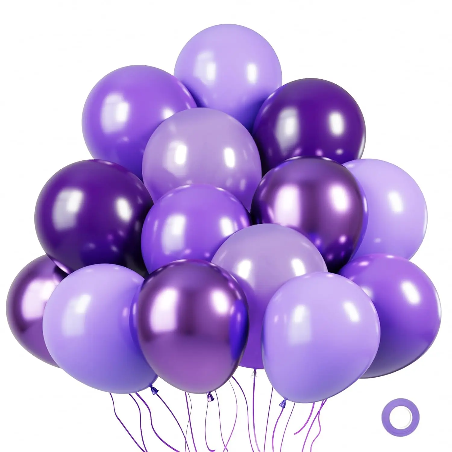 60-Piece Purple Latex Balloon Set Chrome, Pastel & Dark Purple for Birthday & Theme Parties