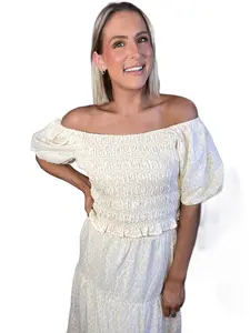 Cream Blossom Smock Top And Skirt Set
