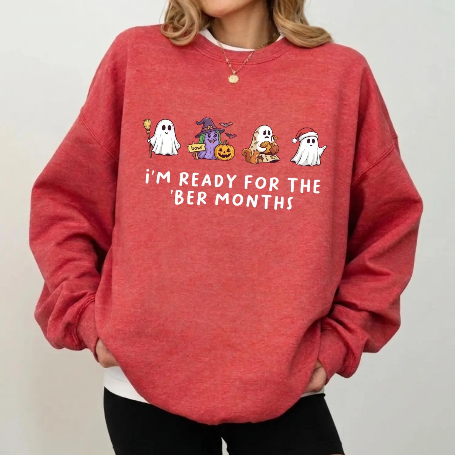 Cute Ghost Halloween Sweatshirt, I’m Ready for the Ber Months Crewneck, Spooky Fall Pumpkin Graphic Pullover