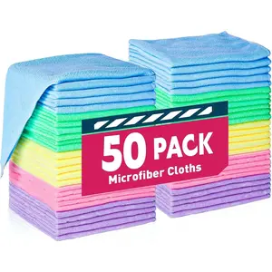 Cleaning Cloths 50 Pack, Towels Bulk for Cars & Home, Cleaning Rags 5 Colors Assorted (12x12 inches)