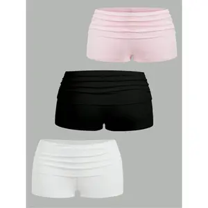 Women's Solid Color Ribbed Shorts, Casual Comfy Breathable Shorts for Daily Wear, Ladies Bottoms for Summer, Casual Fitted Shorts