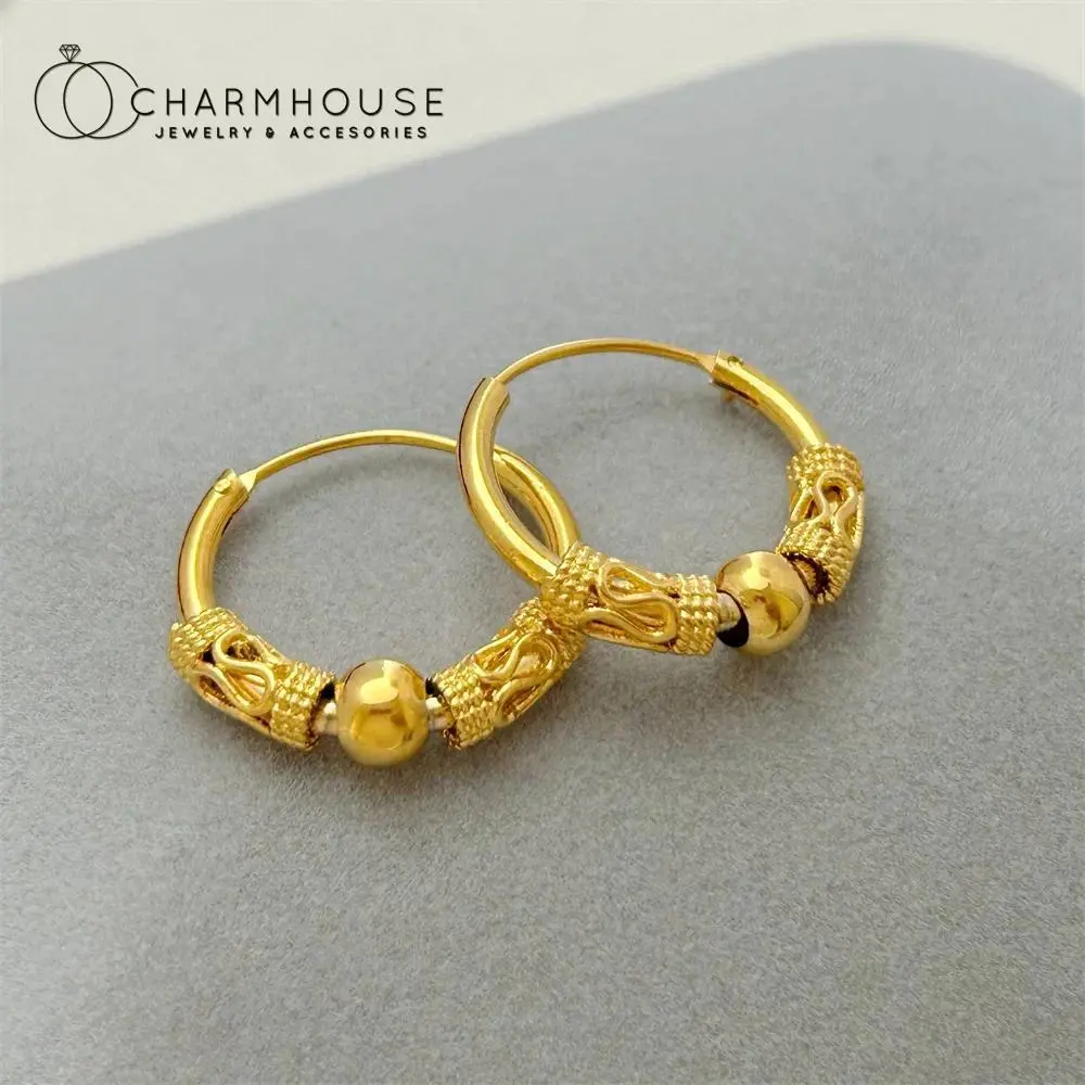 Yellow Gold Color Beads Earrings Hoop Women's Earring Cuff Pendientes Brincos Femme Vintage Jewelry Accessories Party Gifts