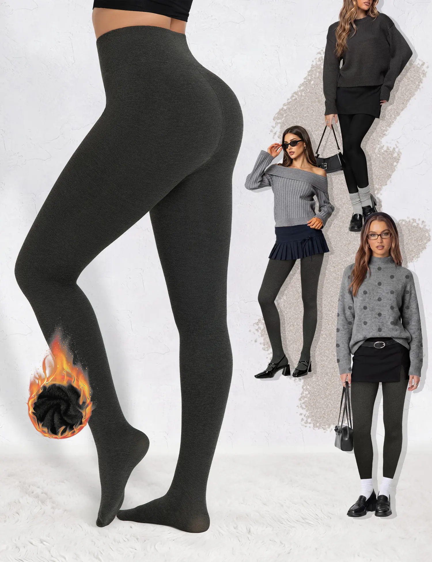 Tournesol Women's High Waisted Fleece Lined Thermal Tights Soft Stretch Opaque Pantyhose for Fall & Winter 026 Size XS - XXL 026