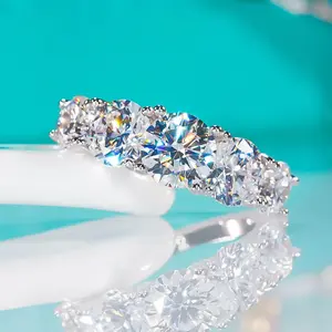18K 925 Sterling Silver 3.6CT Full Moissanite Round Cut 5-Stone Ring (Size 4-11)