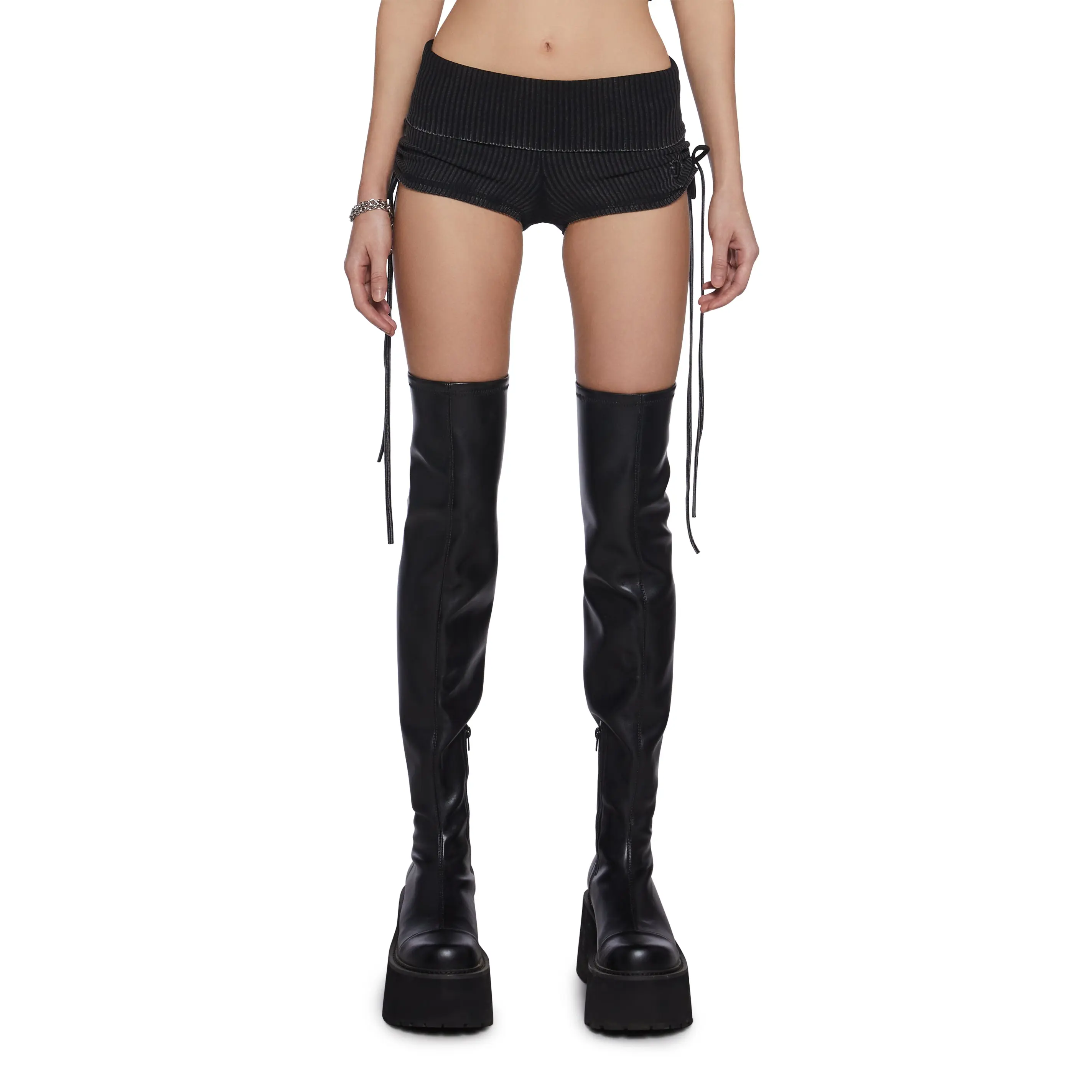 Chord Lace-Up Ribbed Shorts
