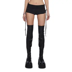 Chord Lace-Up Ribbed Shorts