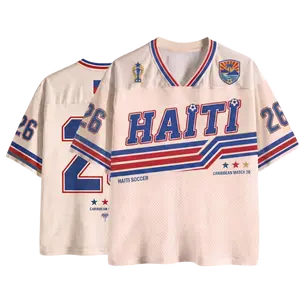 Personalized Haiti Crop Top Jersey, Custom Name Number Island Pride Shirt, Uinsex Haiti Fan Sports Tee, Blue Red Game Day Top