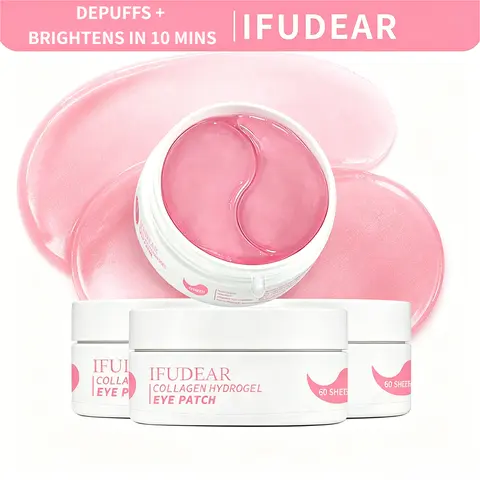 [IFUDEAR Official] Pink Collagen Peptide Brightening Hydrogel Eye Patches 60Ct | Depuff Under-Eye Bags & Dark Circles in 10 Mins | Firming Fine Lines, Wrinkles | Anti Aging Eye Treatment with Peptide & Niacinamide | Glass Skin Korean Skincare, Coffee, Sto