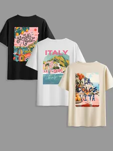 Men's Amalfi Italy Print Round Neck Tee, Regular Fit Casual Short Sleeve T-shirt for Summer, Men's Top for Daily Wear, Tropical