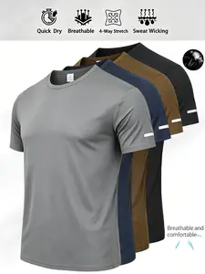 4-pack men’s casual athletic short-sleeve T-shirts: breathable summer ice silk cool-touch tops for running and gym, slim-fit everyday T-shirts, sports T-shirts. Daily Outfit for Outings