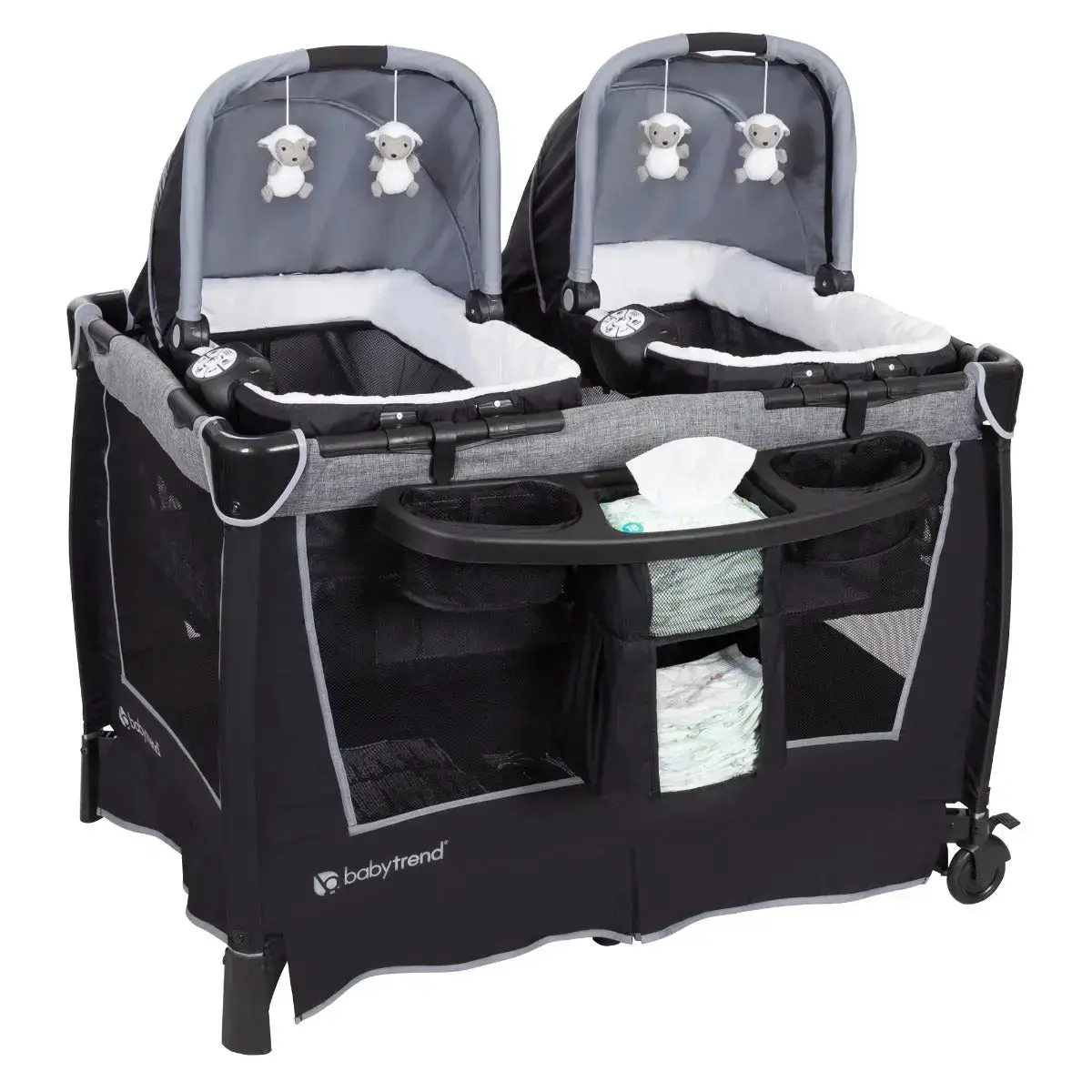 Baby Trend® Retreat Twins Portable Nursery Center® Playard w/ Removable Full Bassinet, Changing Table, Organizer & Tote Bag Baby Trend® Retreat Twins Portable Nursery Center® Playard w/ Removable Full Bassinet, Changing Table, Organizer & Tote Bag