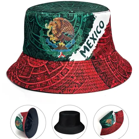 Mexican Flag All Over Print Breathable Fisherman Hat, Reversible Design Sun Hat, Foldable Lightweight, All-Season Outdoor UV Protection, Casual Beach Vacation Accessory, Casual Summer Hat