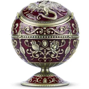 Pterosaur Windproof Ashtray with Flip Lid for Cigarette Metal Smoking Ash tray Indoor Outdoor, Rose Pattern Classy Gift for Women Men(Red)