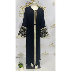 Arabic Calligraphy Letters Zipper Abaya Cuff Embroidery Design Black