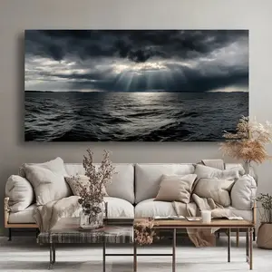 Canvas Wall Art - Ocean Storm and Sunshine Abstract Painting, Horizontal Landscape Decoration, Suitable for Living Room, Bedroom, Office or Dining Area, Modern Home Decor, Ornaments Artistic Photo Print poster