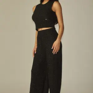 Rhinestone Two Piece Set -  Top & Wide Pants for Women - Womenswear