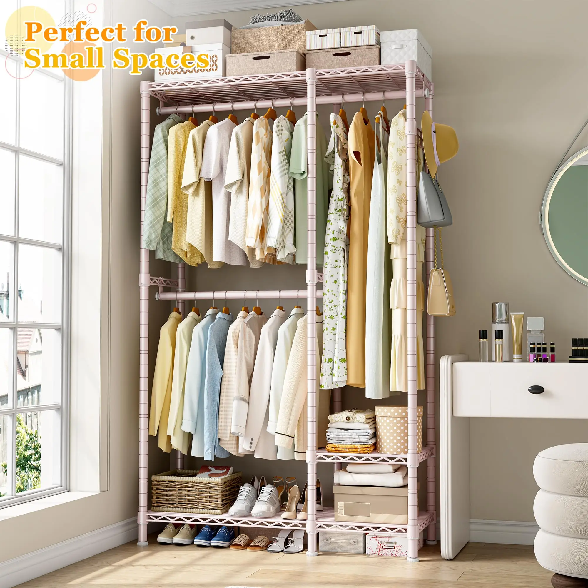 Raybee Furniture 77" H Clothes Rack Heavy Duty Clothing Racks for Hanging Clothes Portable Closet Racks for Hanging Clothes Free Standing Clothes Rack