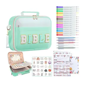 Bible Cover Case for Women,Large Leather Bible Book Covers with Bible Study Supplies, Bible Study Accessories Bible Journaling Kit, Green Church Bag Christian Gifts for Women