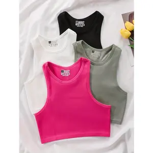 Women's 4pcs Seamless Sleeveless Tank Tops - No Padding, Breathable Loose-Fit Ribbed Fabric, Machine Washable Athletic Sports Apparel for Gym & Casual Wear