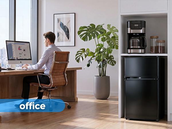 TEHANLD 3.55 Cu.Ft Mini Fridge with Freezer, 2-Door Small Refrigerator with Adjustable Thermostat, Quiet Mini Refrigerator for Bedroom, Dorm & Office (Black)