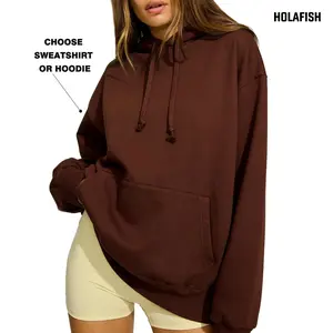 Holafish Women's Hoodies Fleece Sweatshirts Cute Long Sleeve Loose Fit Pullover Shirts with Kangaroo Pocket Casual Korean Minimalist Style 2026 Cozy Winter Clothes