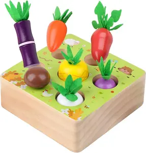 Montessori Toys for 3 Year, Wooden Toys for Toddlers 3, Vegetables and Fruits Harvest Toy, Educational Toys of Shape Size Sorting Puzzle, Gift for Boys and Girls