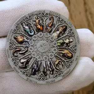 Zodiac Astrology Silver Color Coin Collection, Lucky Gift for Zodiac Enthusiasts, Unique Collectible Item for Home Decor & Gifts