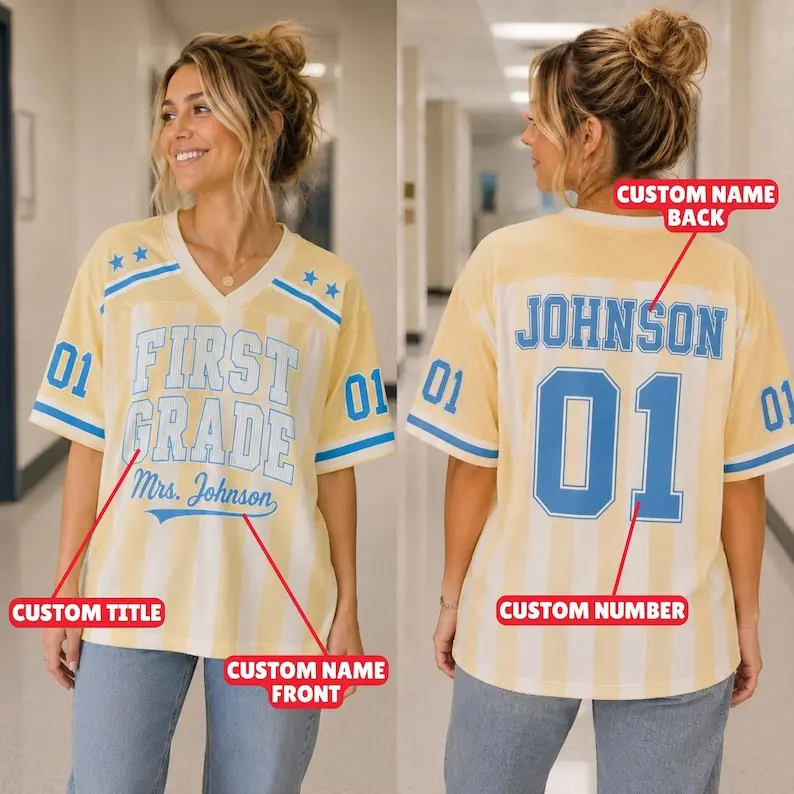 Custom School Spirit Jersey, Custom Grade Teacher Jersey, Back to School Baseball Tee, Elementary Teacher Gift Hue Doan