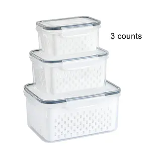 Food Storage Container, 3 Counts Multi-functional Sealed Fruit & Vegetable Container, Refrigerator Organizer, Stackable Fridge Organizer, Food Storage Container for Home Kitchen