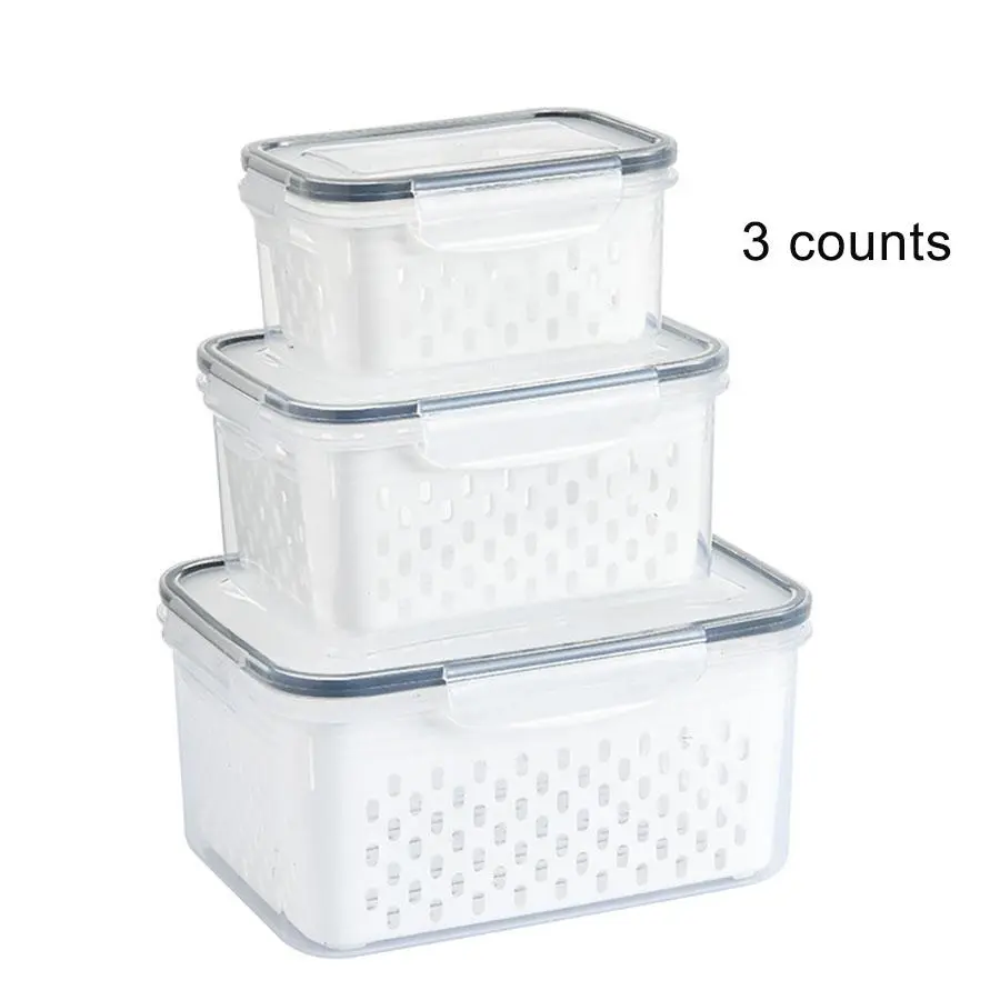 Food Storage Container, 3 Counts Multi-functional Sealed Fruit & Vegetable Container, Refrigerator Organizer, Stackable Fridge Organizer, Fridge Organizers and Storage, Food Storage Container for Home Kitchen, Fridge Organization, Refrigerator Accessories