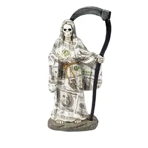 9.25 Inch Death Statue Holding Scythe, Home Decor, Halloween Decoration, Skull Sculpture, Spooky Ornament for Living Room
