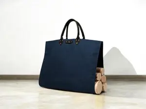 Northwind Personalized Canvas Firewood Log Carrier, Handmade in USA, Full Grain Leather Handles, Custom Leather Patch Tote
