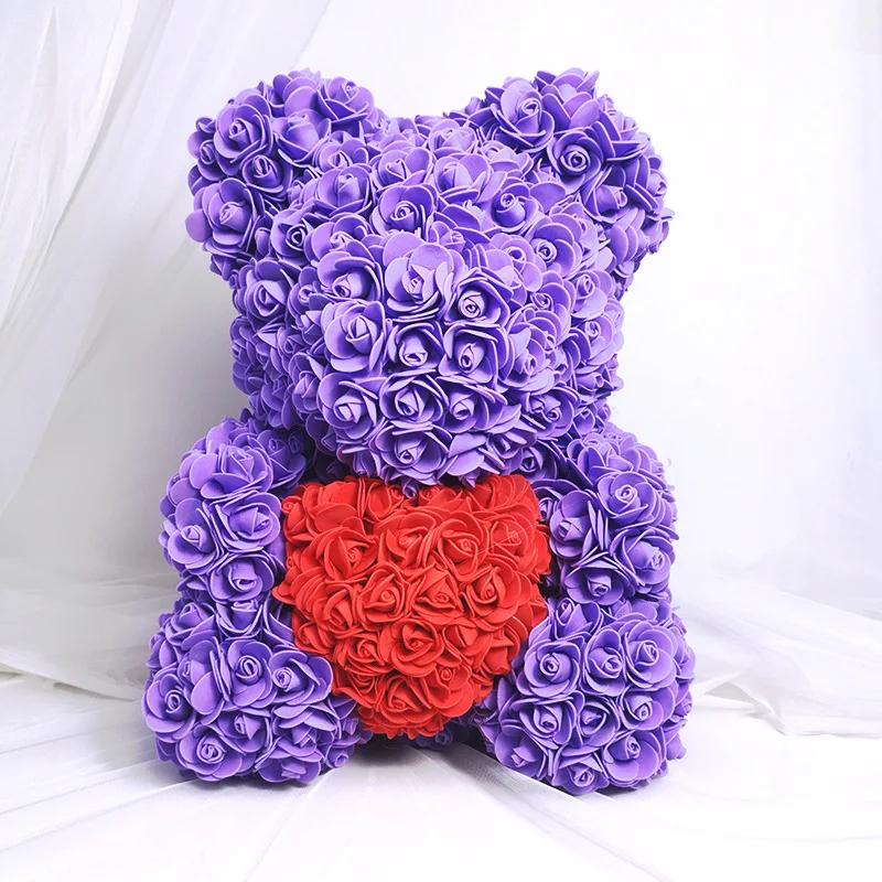40cm Valentine's Day Rose Bear Artificial PE Flower for Girlfriend/Women/Wife, Handmade Rose Teddy Bear, Romantic Birthday/Mother's Day/Christmas/ Wedding Gifts