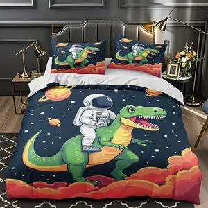 2/3Pcs Comfortable Dinosaur And Astronaut Space Quilt Set With High-Definition Digital Printing, Suitable For All Year Round! Clearance Sale Perfect Gift 100% Polyester Fiber Machine Washable (1 Duvet Cover +1/2 Pillowcase, No Filling)