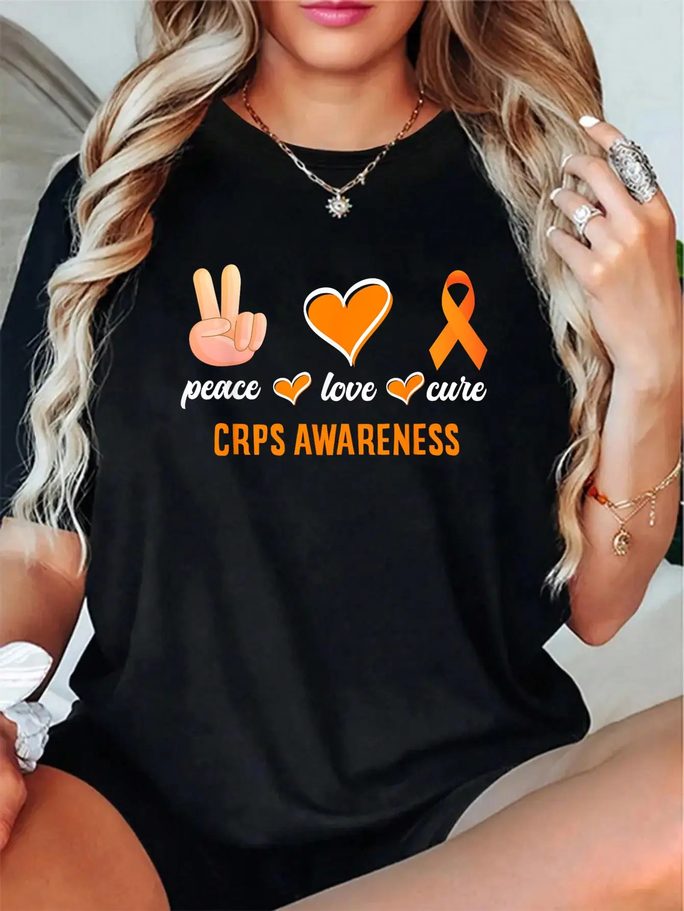 Women's 100% Cotton Cute Short-Sleeve Printed Crew Neck Tee - Pancreatic Cancer Chemo Fighter Football Gift, Breathable Relaxed Fit, Stylish All Seasons Love Tops for WFH/Weekend Casual, Digital Print, Style