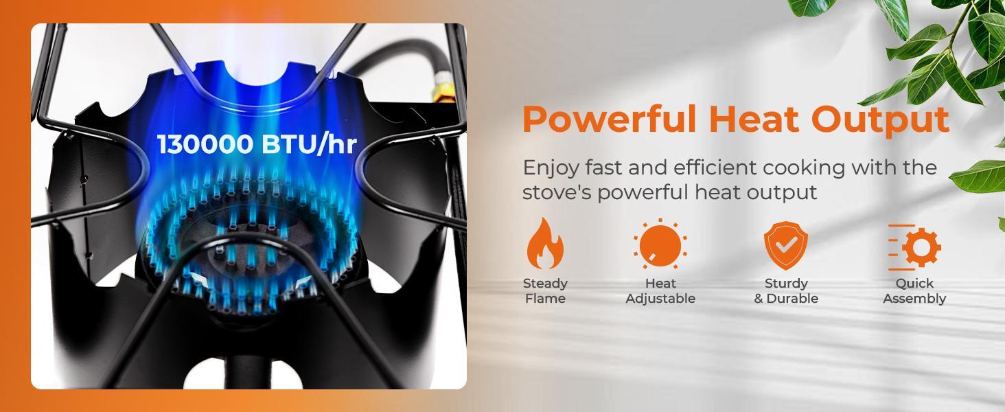 GEEKHOM Propane 3 Burner Camp Stove Outdoor High Pressure Propane 2 Burner Adjustable PSI Regulator and Steel Braided Hose With Removable Legs