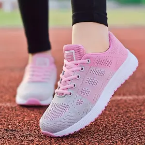 Women's Flyknit Casual Sneakers, Low-top Lace-up Mesh Panel Shoes, Breathable Comfortable Running Shoes, Fashionable Running Shoes, Lightweight Flyknit Shoes, Outdoor Breathable Casual Sports Shoes